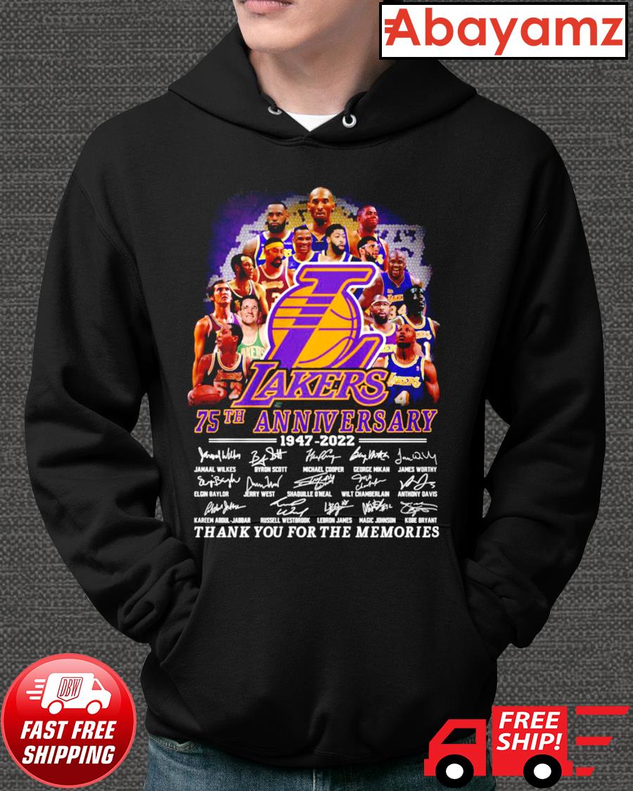 Los Angeles Lakers 75th anniversary 1947 2022 thank you for the memories  signatures shirt, hoodie, sweater, long sleeve and tank top