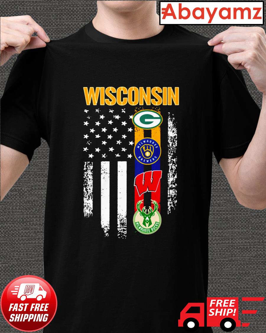 Wisconsin Green Bay Packers and Wisconsin Badgers Milwaukee Brewers  Milwaukee Bucks flag shirt, hoodie, sweater, long sleeve and tank top