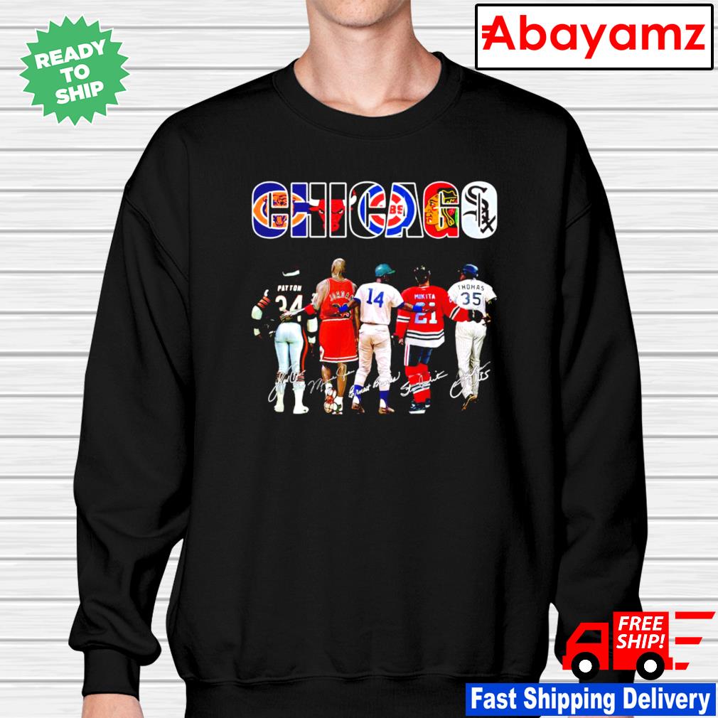 Walter Payton Michael Jordan Ernie Banks Stan Mikita and Frank Thomas  Chicago signatures shirt, hoodie, sweater, long sleeve and tank top