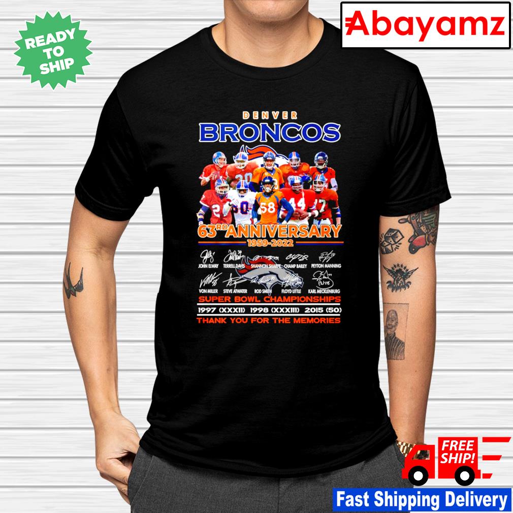 Denver Broncos 63rd Anniversary 1959 2022 Super Bowl Championships Thank  You For The Memories shirt, hoodie, sweater, long sleeve and tank top
