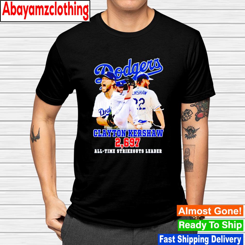 Los Angeles Dodgers Clayton Kershaw 2697 all time strikeout leader signature shirt