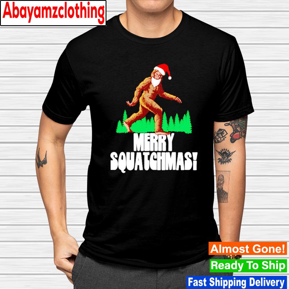 Merry squatchmas funny christmas bigfoot santa fake beard shirt